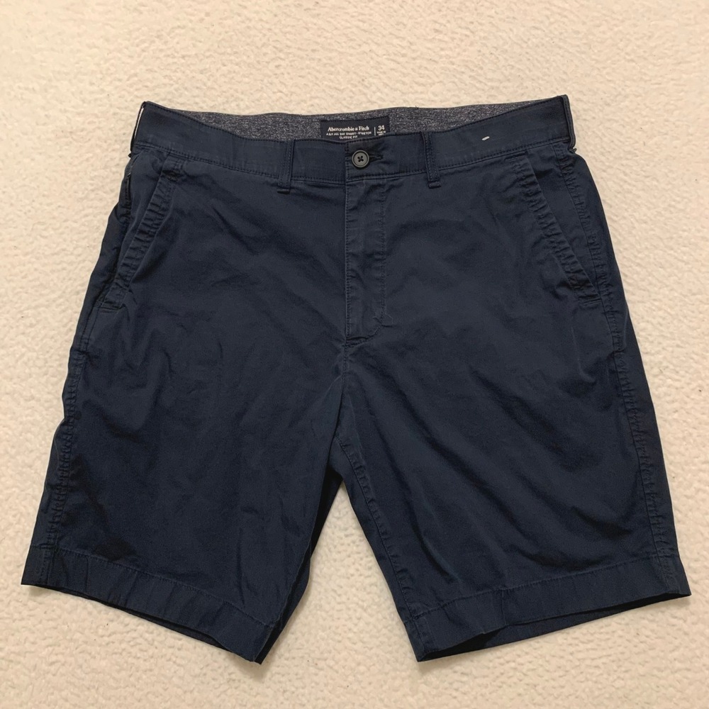 Abercrombie & Fitch All Day Short Stretch Classic Fit Mens 34x8 Navy Blue Chino